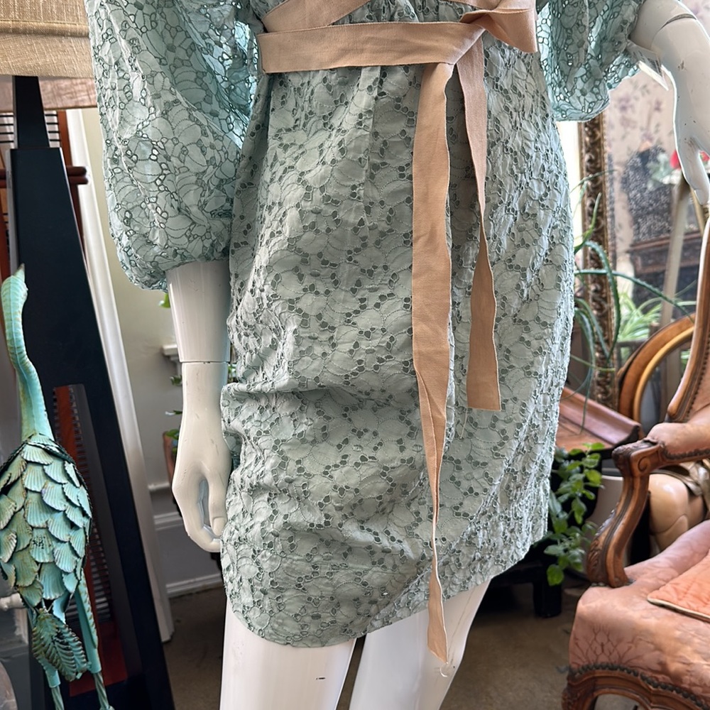 Silk eyelet Fully lined dress New Pastel Empire waist Sash Ribbon tie back - Picture 11 of 16